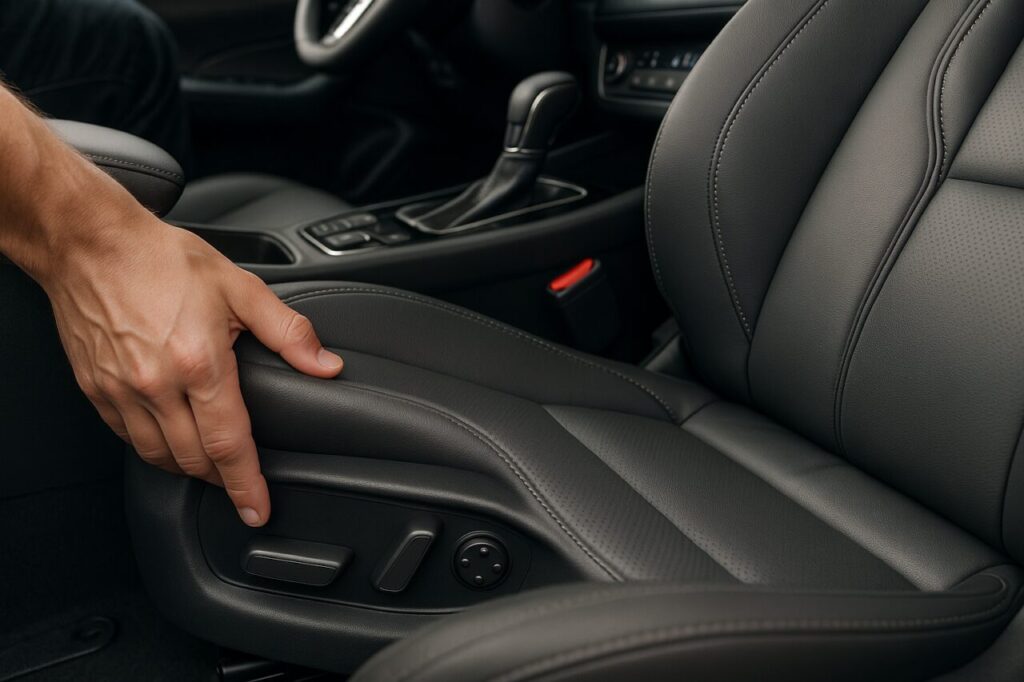 Ajuste ergonómico do assento do carro com apoio lombar regulável num veículo moderno em renting