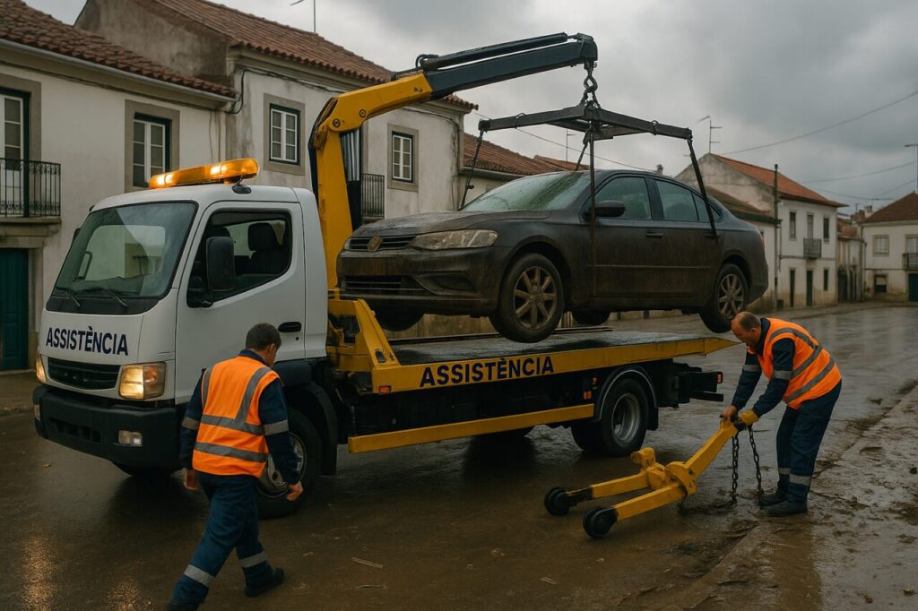 Assistência em viagem a rebocar carro de renting após inundação em Portugal
