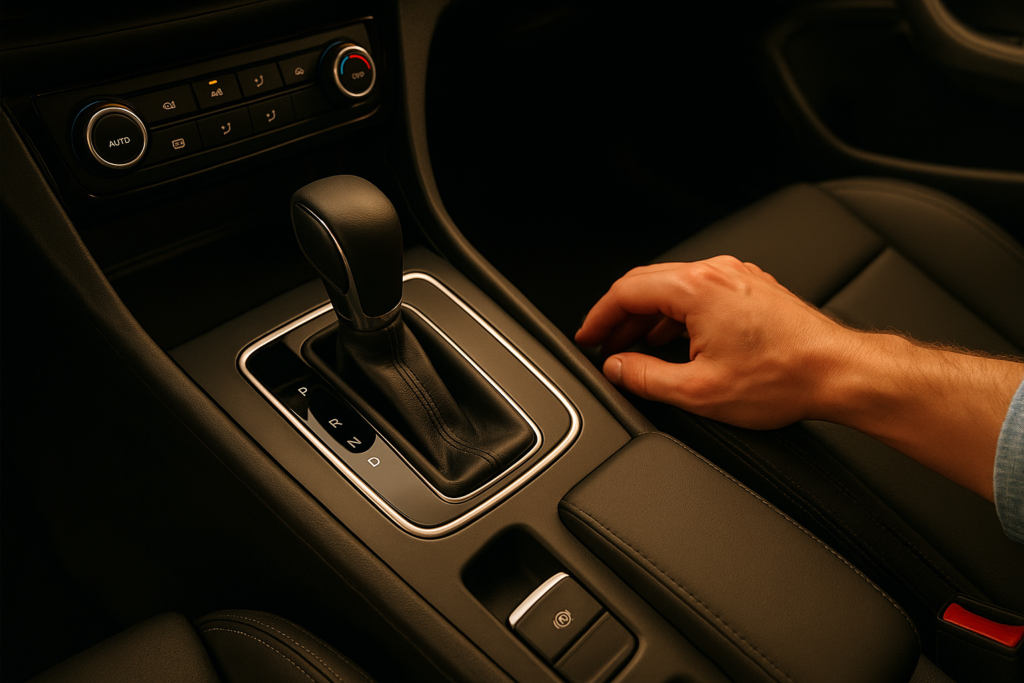 Interior de carro com caixa automática e hábitos corretos de condução para proteger a transmissão