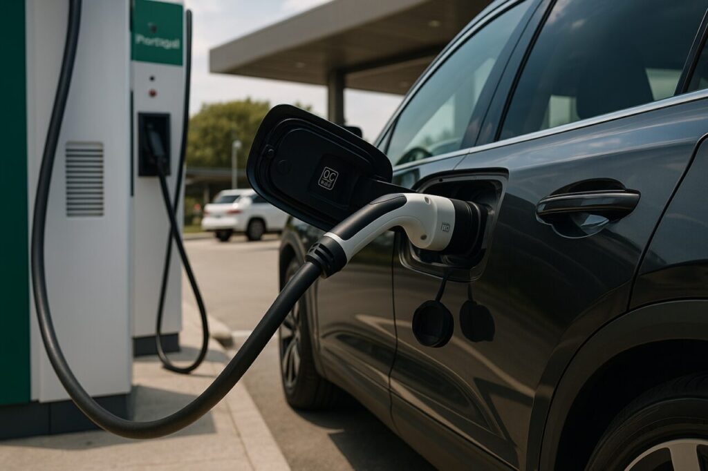 Carregamento rápido DC de carro elétrico em viagem longa em Portugal