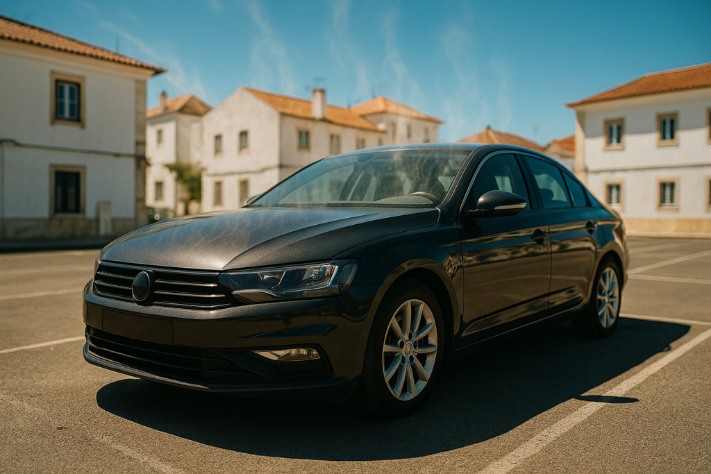 Carro a diesel estacionado ao sol em dia de calor extremo no verão em Portugal