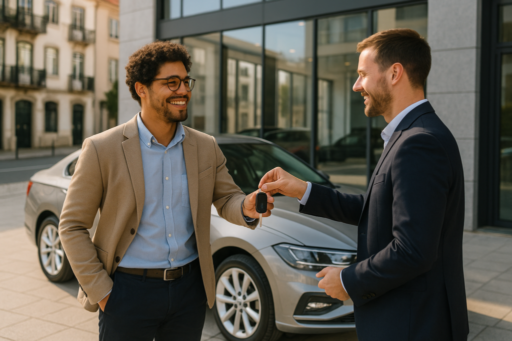 Cliente a receber carro de substituição de empresa de renting em Portugal após acidente