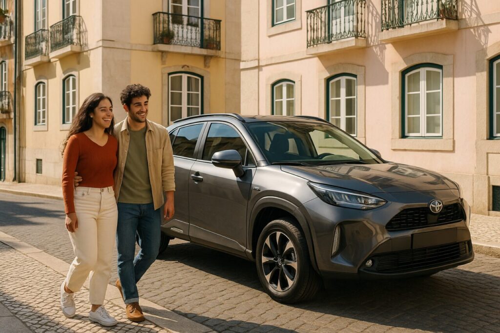Casal português a escolher o melhor carro de renting SUV em Lisboa