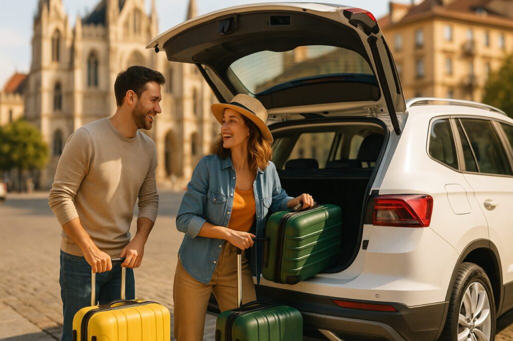 Casal a preparar viagem pela Europa com carro de renting sem preocupações