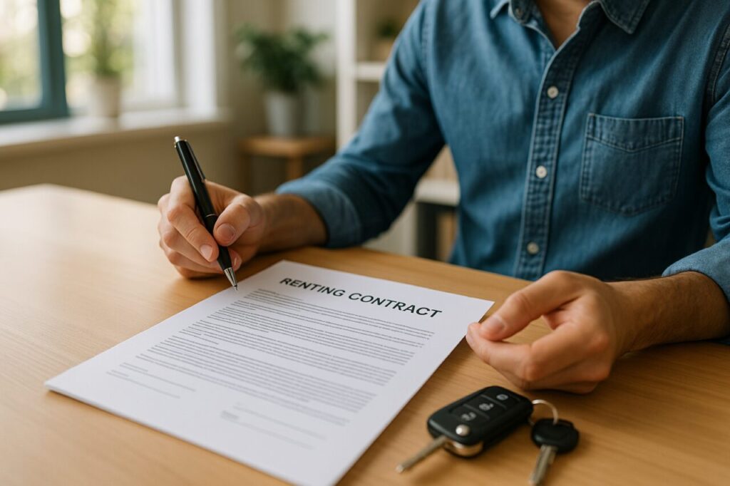 Pessoa a ler contrato de renting para verificar condições de condutores adicionais