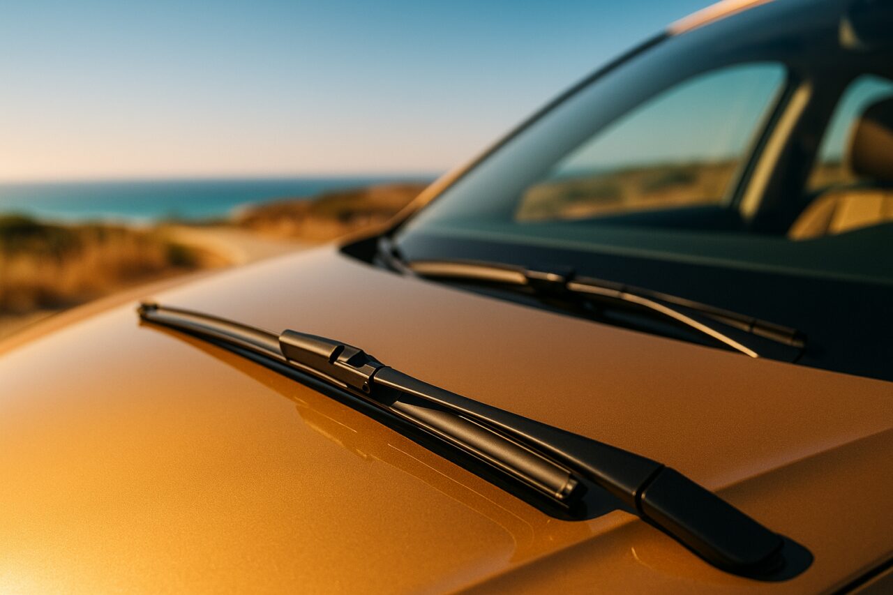 Limpa para-brisas de carro em bom estado durante o verão em Portugal