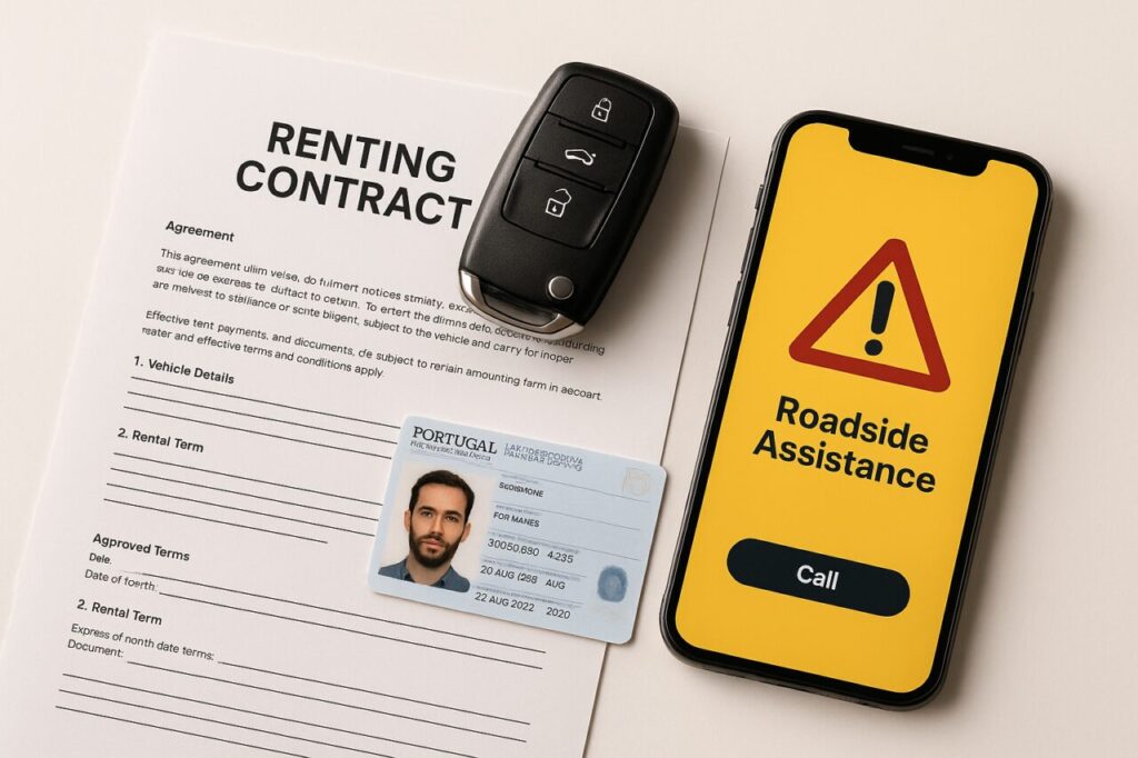 Documentação de contrato de renting com assistência em viagem incluída em Portugal