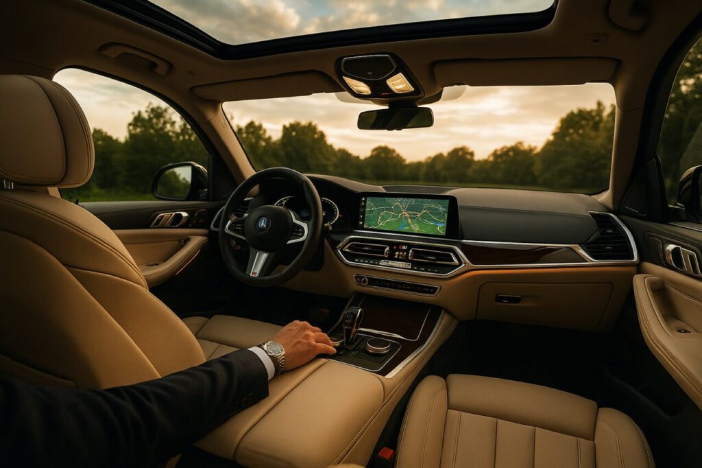 Interior de SUV premium em renting para empresas - conforto e tecnologia de topo no renting de veículos de luxo
