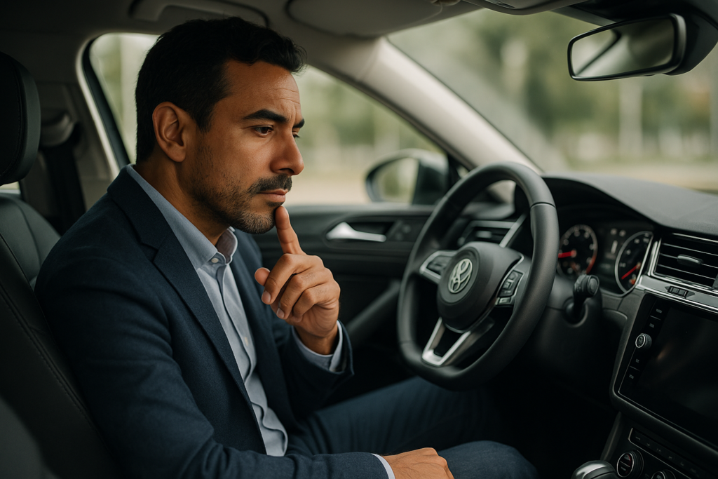 Condutor a analisar o painel do carro antes de escolher motor para renting