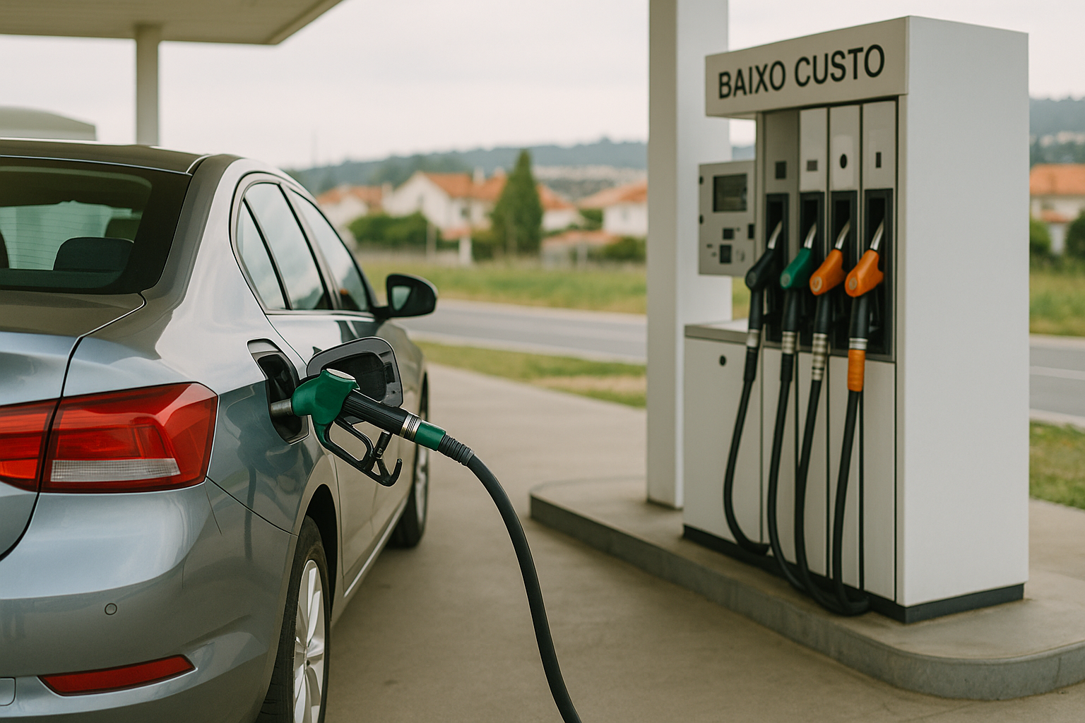 Condutor a abastecer num posto de combustível low cost em Portugal