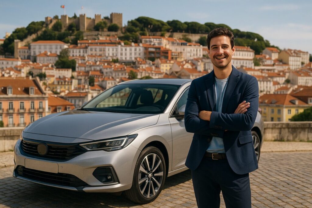 Condutor satisfeito com carro em renting sem preocupações de manutenção em Portugal