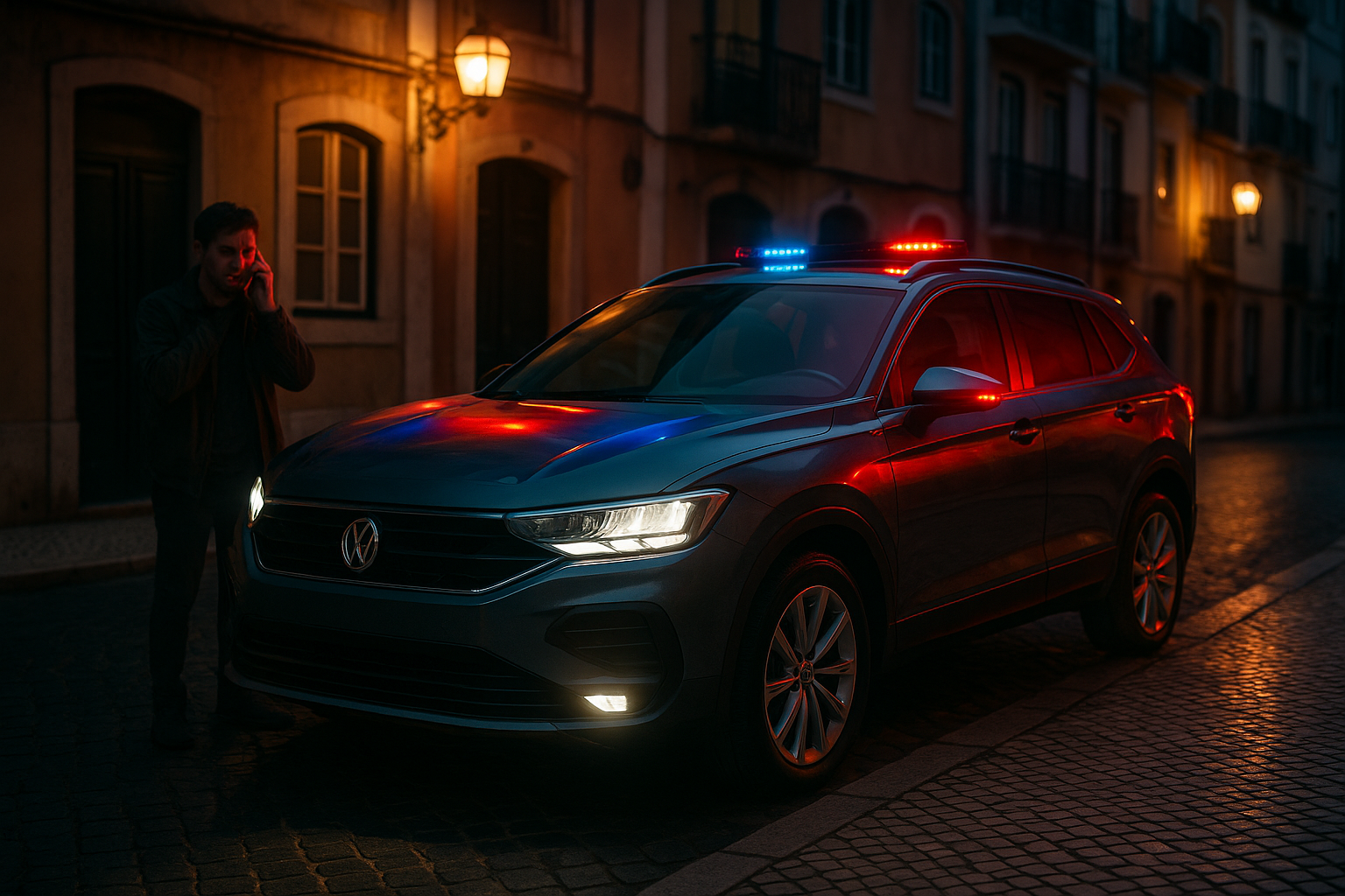 Pessoa a comunicar roubo de carro de renting às autoridades em Portugal