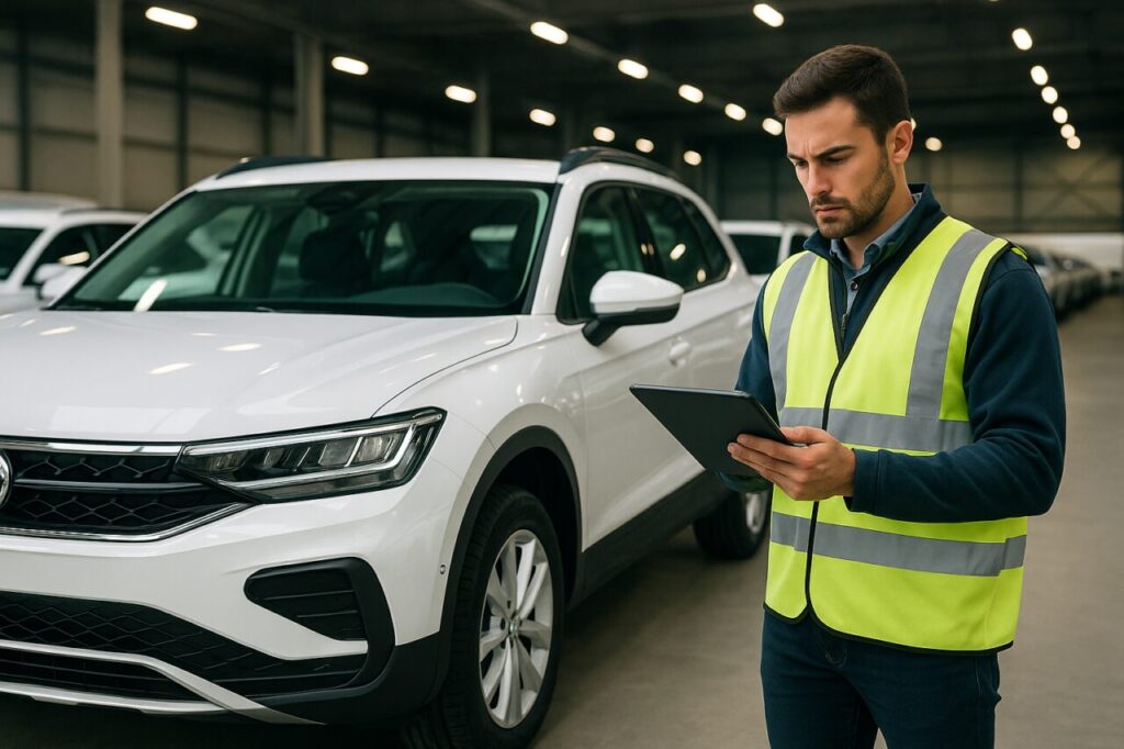 Carro em stock pronto para entrega rápida em renting, veículo preparado para transporte